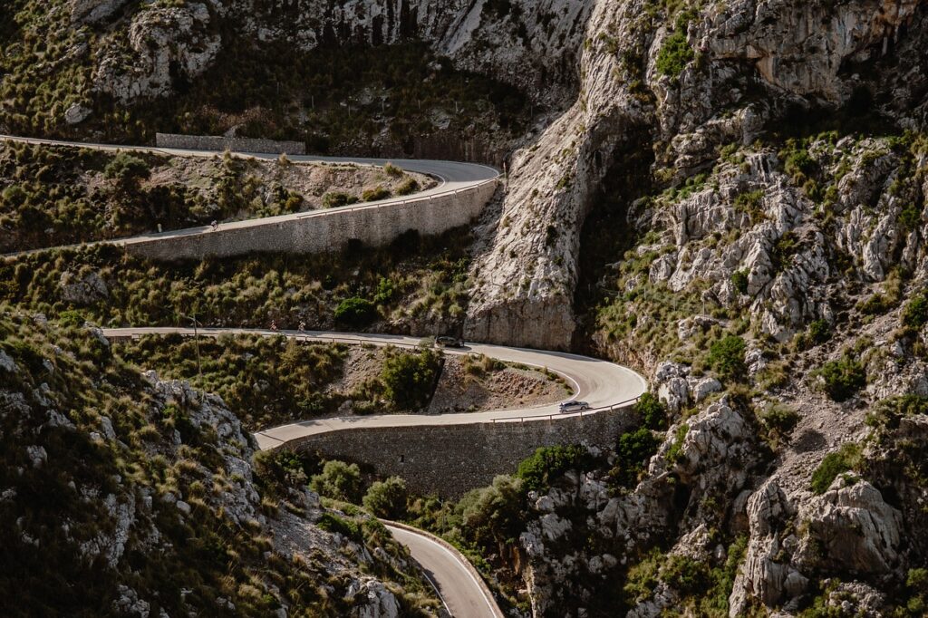 
winding road in the tramuntana mountain range