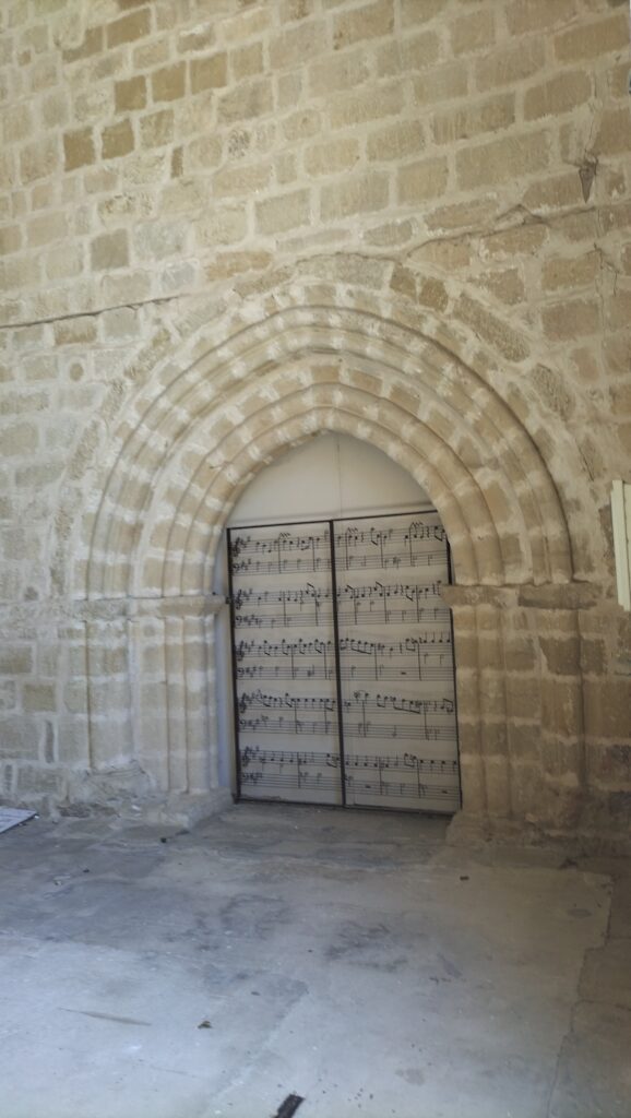 door with musical notation