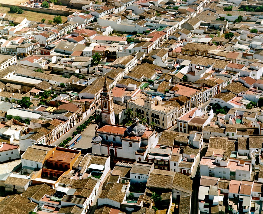 aerial view of the historic center of Rociana