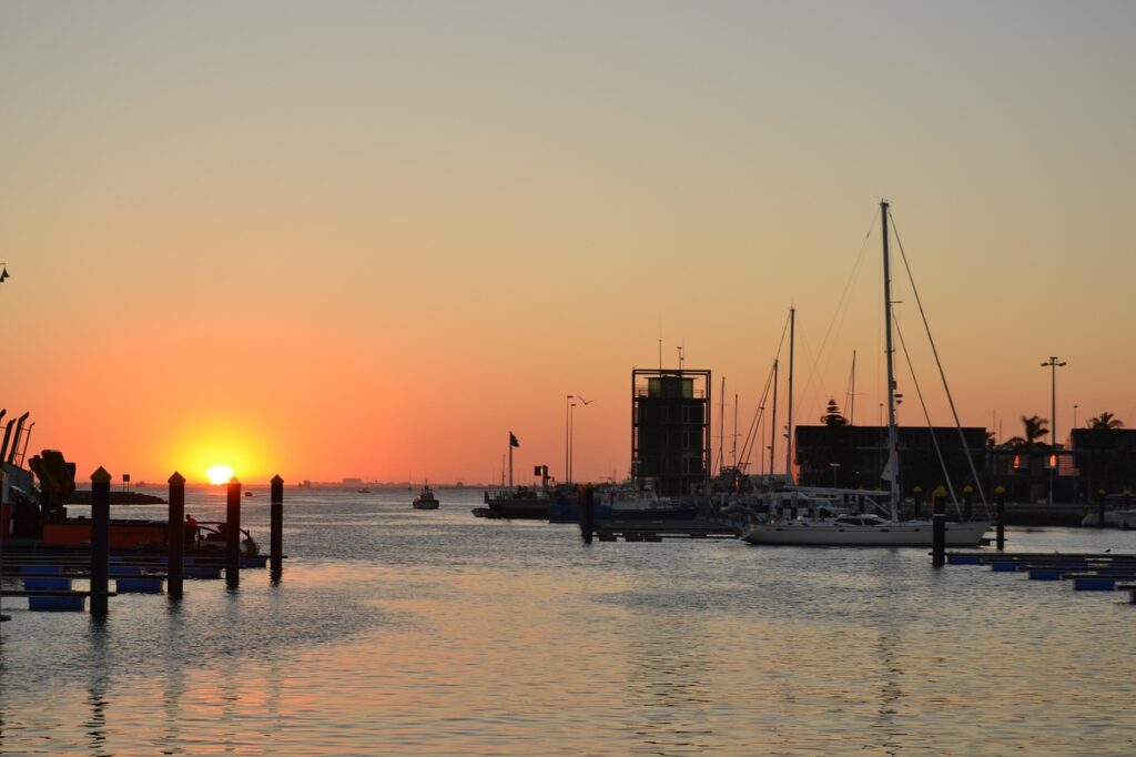 sunset at the mazagon marina